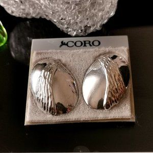 Vintage CORO Silver Oval Shape Pierced Earrings